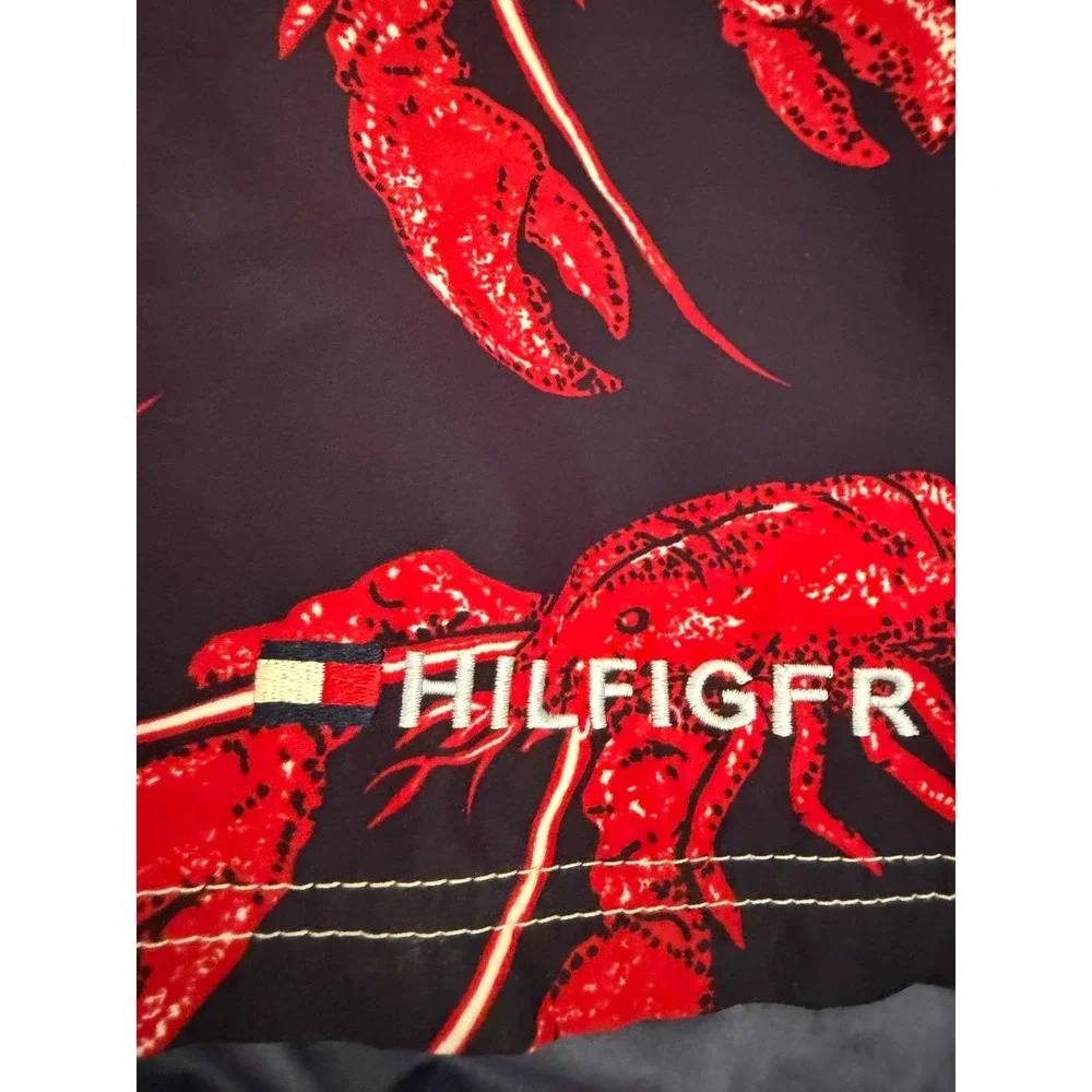 Tommy Hilfiger Mens Navy Blue Lobster Print Swim Trunks Board Shorts Size Medium
